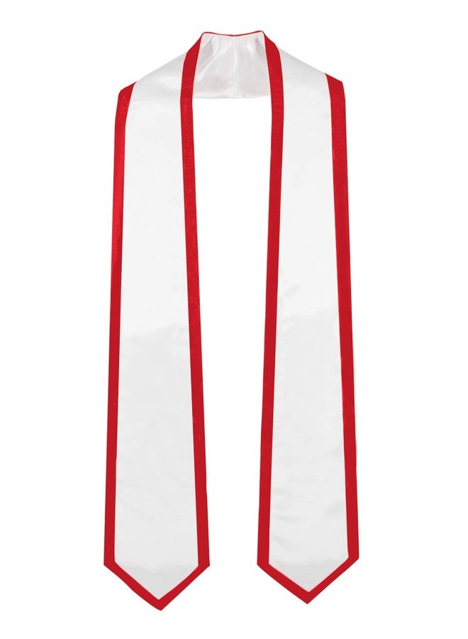 SAMDEEMI Unisex Adult Plain Graduation Honor Stole Sash Classic End With Trim, 72" Long, white and red trim